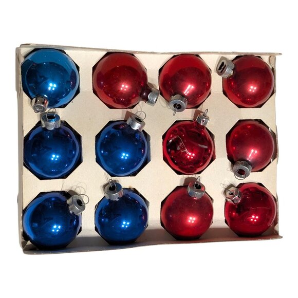 Vintage Santa Land Shiny Brite Glass Round Ornaments 12pk 1.5" Red/Blue - Picture 3 of 6